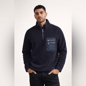 Armani Exchange Navy Sherpa Half Zip Pullover Quiet Luxury Minimalist